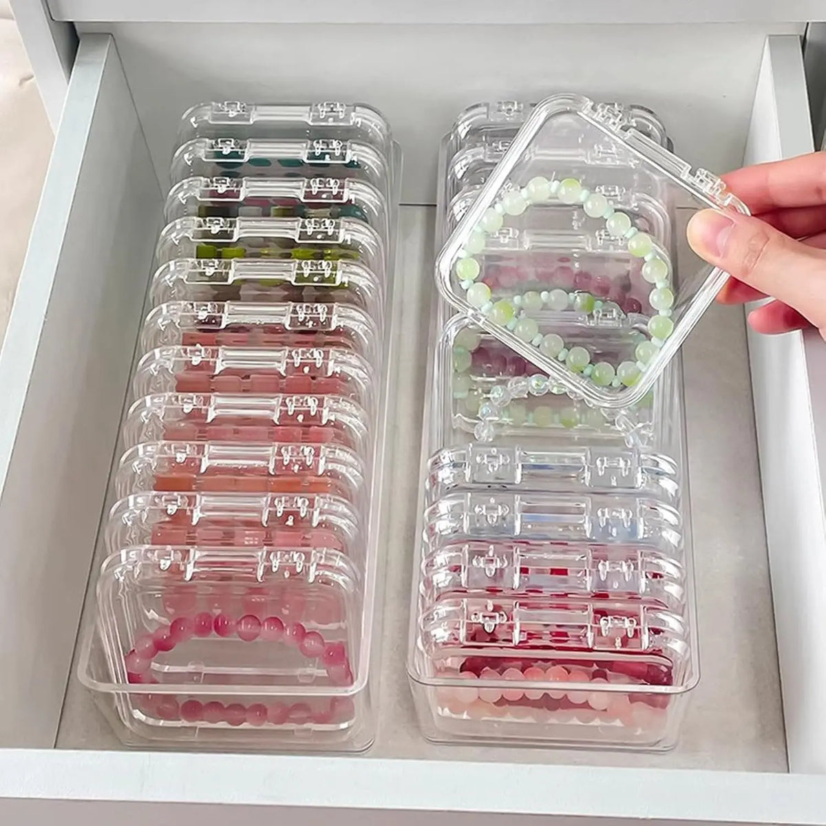 Clear Jewelry Storage Box, 1 Set Multi-functional Portable Storage Organizers Box, Transparent Plastic Storage Box for Home, Dormitory, Bathroom & Office, Dustproof Clear Box (1pc Long Tray & 12pcs 8.5cm Square Boxes)