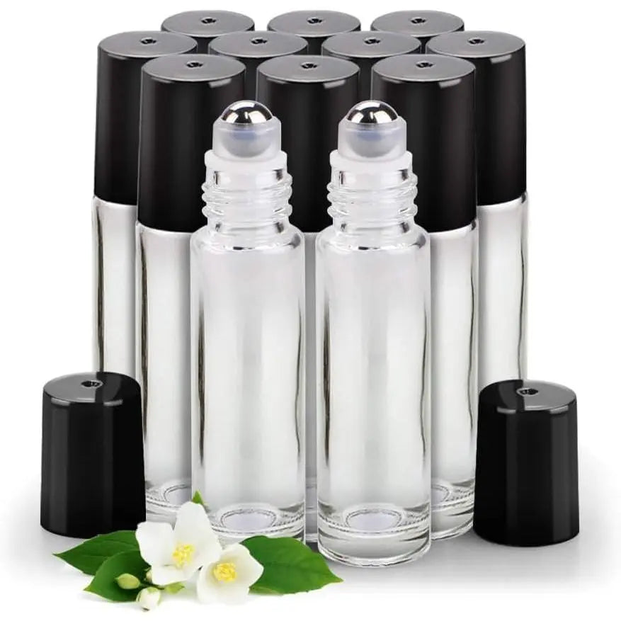 12 Pack Essential Oil Bottles, 10ml Blue Glass Bottles with Stainless Steel Roller Balls and Caps for Travel, Perfume and Lip Gloss
