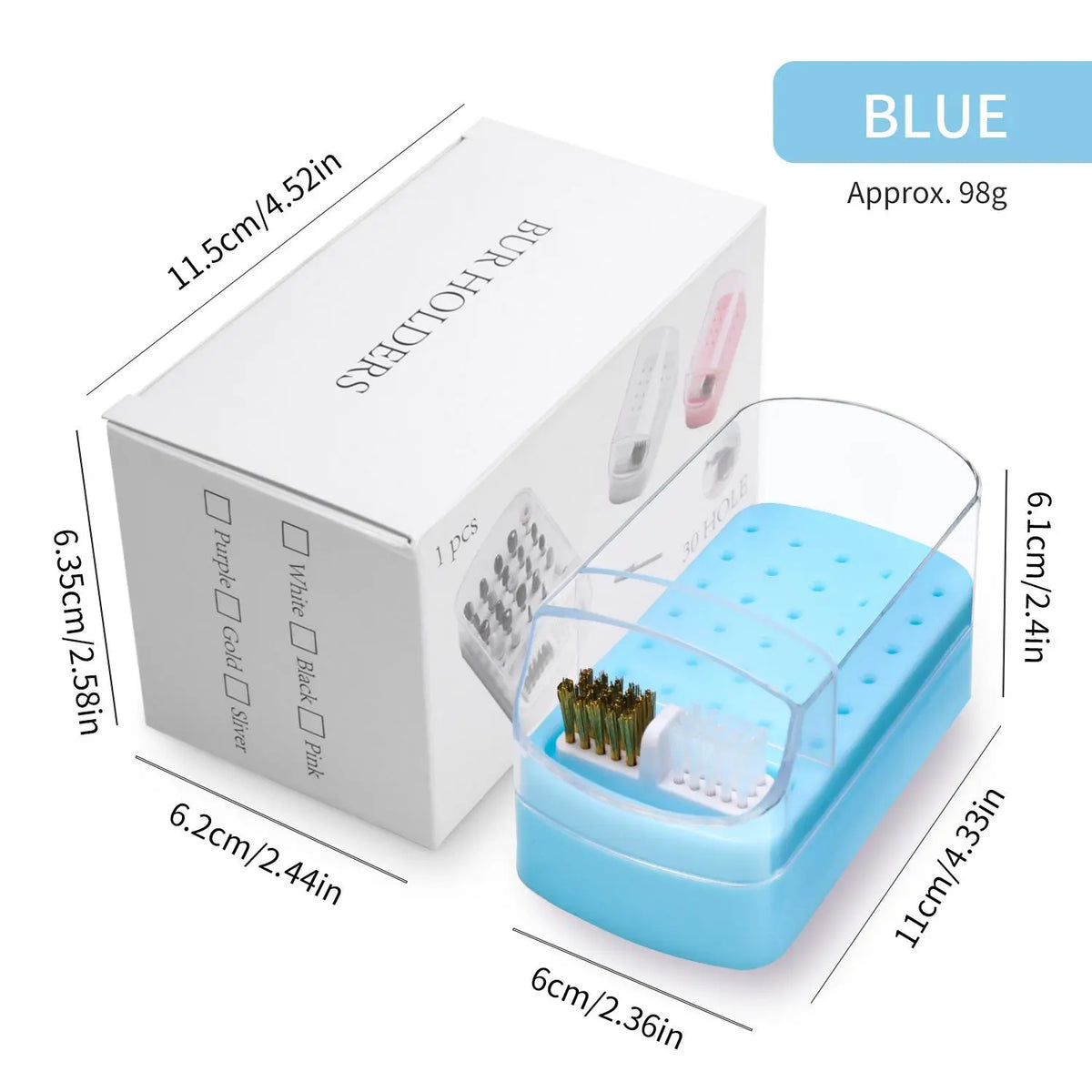 Nail Drill Bit Storage Box with Cleaning Brush, 1 Count 30 Holes Nail Drill Bits Organizer, Dustproof Nail Drill Bit Display Box