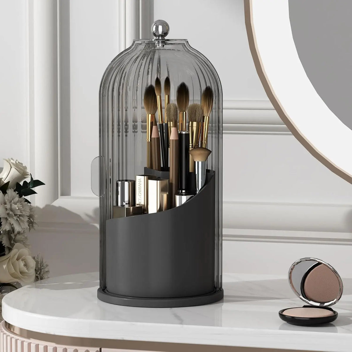 360-Degree Rotating Makeup Organizer with Transparent Dust-Safe Slide Lid & Latch, Dust-Proof Washable Bathroom Organizer for Vanity & Desktop, Makeup Brush Holder Container (1 Count) summerwins,sohochic