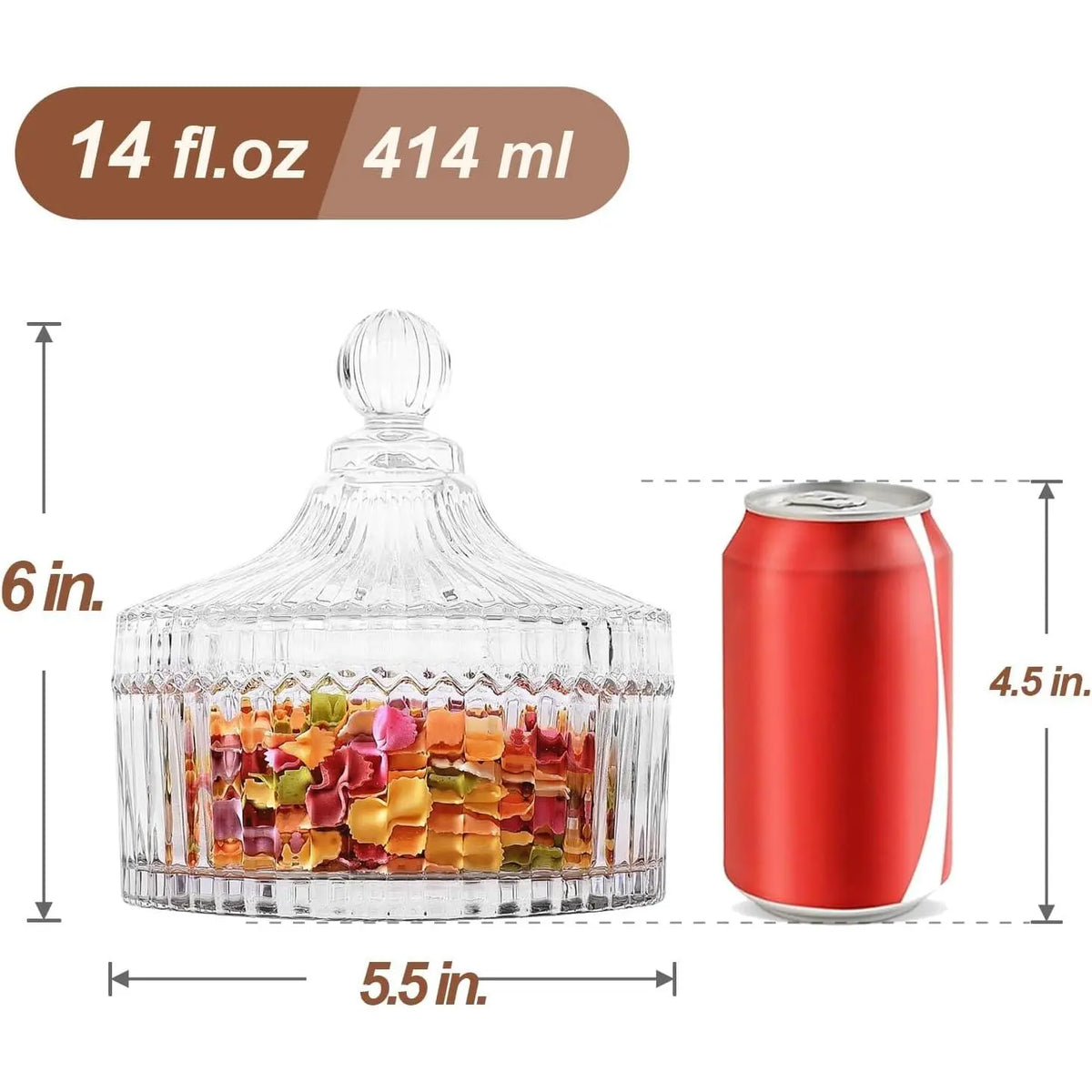 BPA-Free 14Oz/414Ml Round Glass-Look Canister with Lid, Decorative Candy Dish for Office Desk (1-Piece)