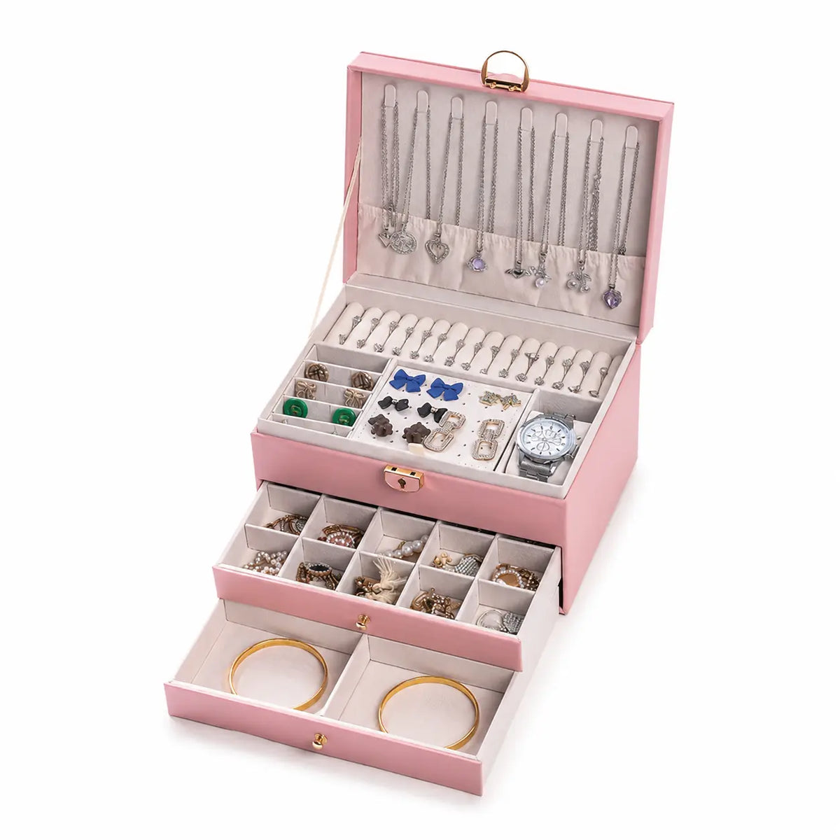 3-Layer Jewelry Organizer Box with Drawers, Large Capacity Jewelry Storage Case for Rings, Earrings, Necklaces, Bracelets and Watches, Gift for Women