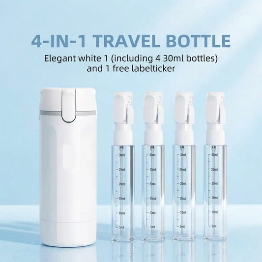 4-in-1 Portable Cosmetic Shampoo Dispenser Storage Bottle Plastic Travel Friendly Compact Design for Easy Carrying