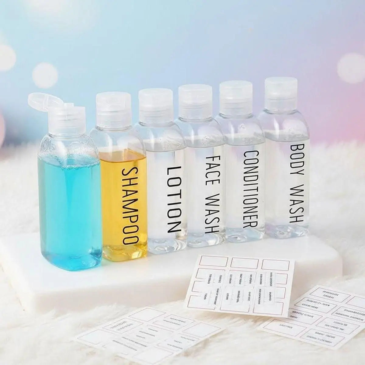 Flip-Top Travel Refill Bottle Set with Labels