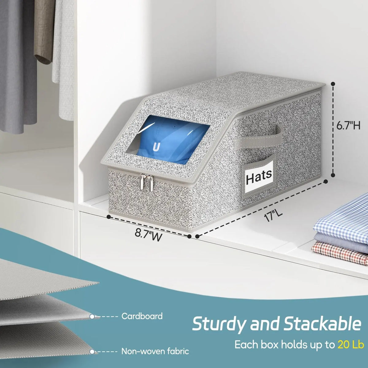 Stackable Baseball Cap Storage Box, Holds Up to 24 Hats – Durable Foldable Cardboard Organizer, Large Capacity Hat & Toy Storage Solution, Versatile Home & Bedroom Organizer, Dustproof, Space Saving Window