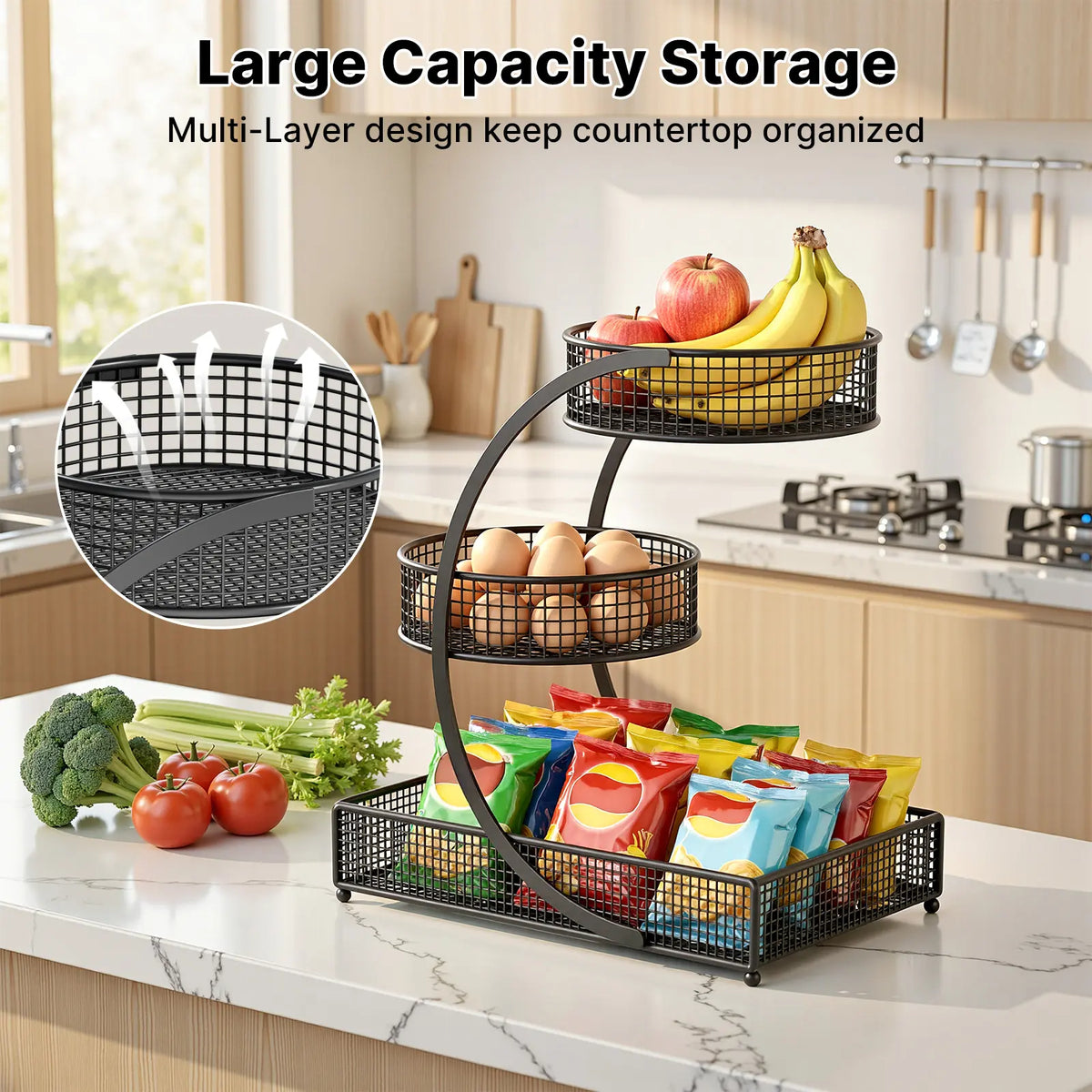 LOVEWE Tiered Heavy Duty Cosmetic Organiser - 3-Tier Freestanding Corrosion-Resistant Metal Vanity Cabinet-Rack with Compartmentalized Organizer Storage for Home Organization Solutions