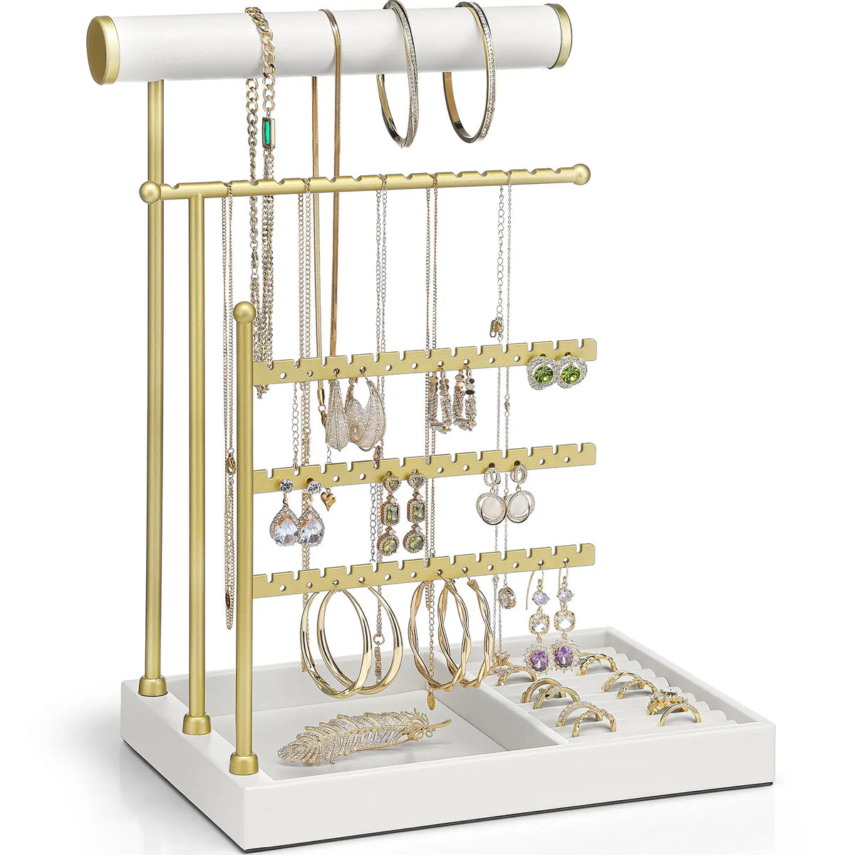 VLANDO Classic Eco-Friendly Women's Adjustable Metal Frame Jewelry Organizer - Home Accessory Holder with Tray, Ring Slots in Tray, Compartments for Necklace, Earring, Bracelet Display summerwins