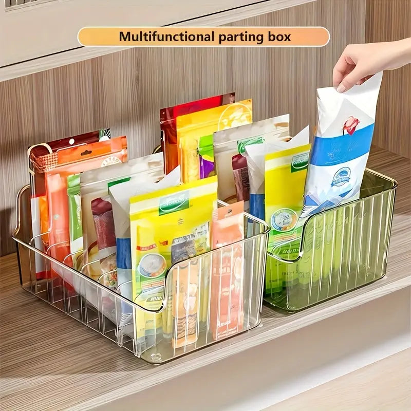 Transparent Plastic Spice Storage Box with Adjustable Dividers, Multi-Purpose Kitchen Organizer for Snacks & Small Items, Home Organizers, Multifunctional Storage, Plastic Storage Bins