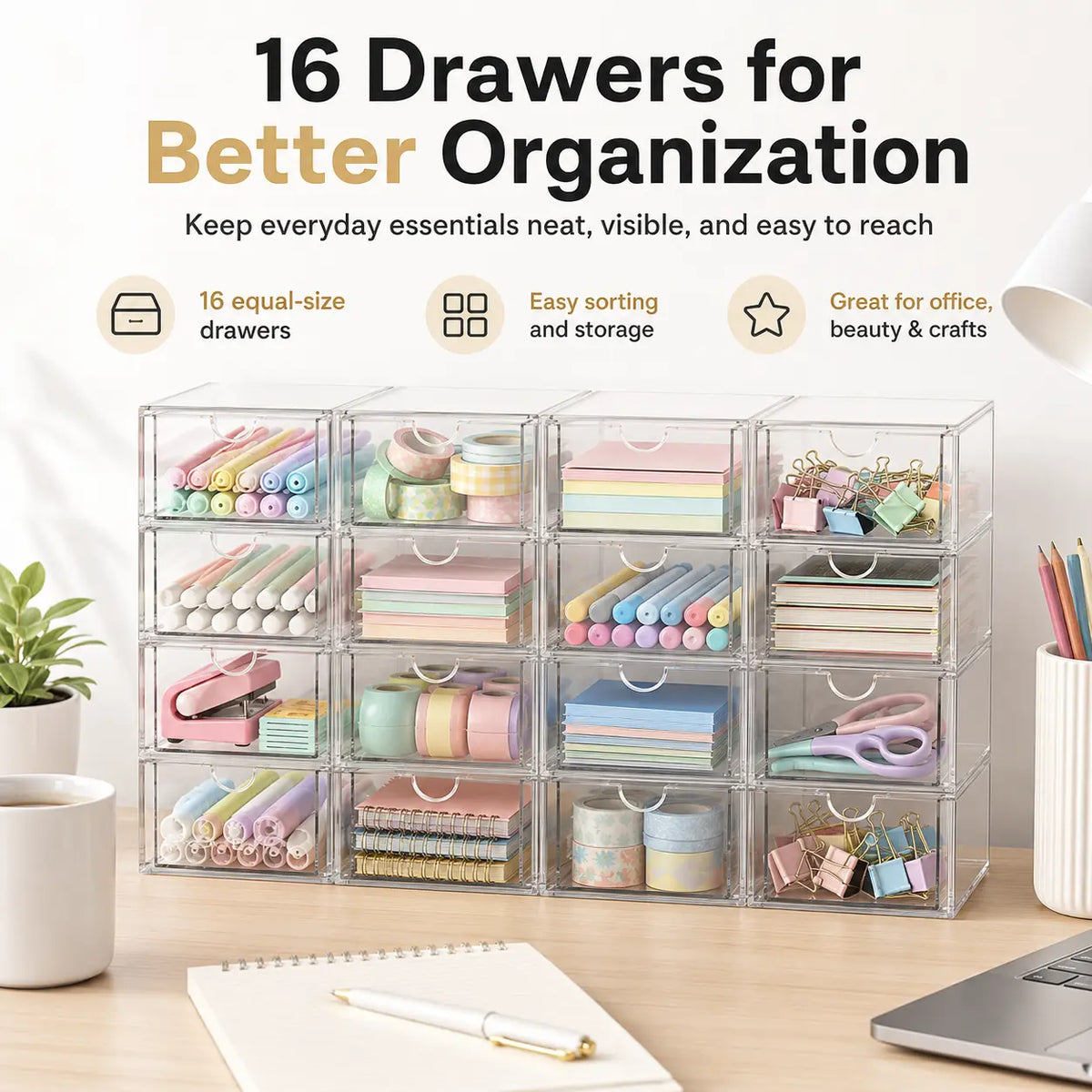 Acrylic Makeup Organizer with Drawers – Clear Stackable Storage for Cosmetics, Office, Bathroom & Craft – Dustproof, Waterproof