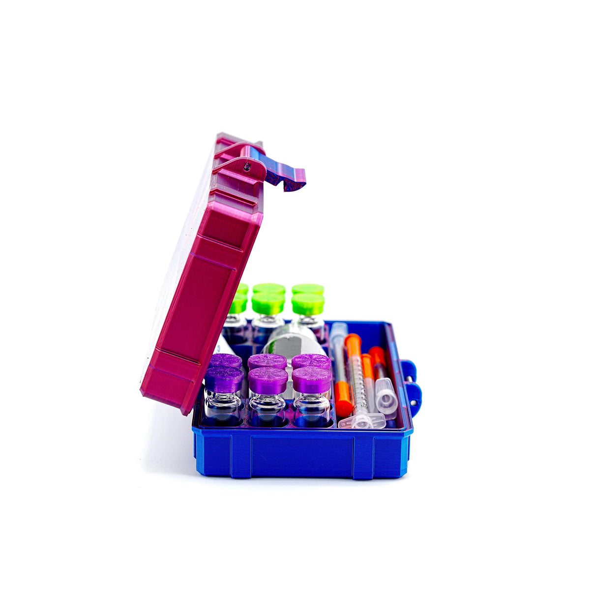 12-Slot 3 ml Vial Case with BAC & Syringe Storage | Organizer for GLP-1, Peptides, Research
