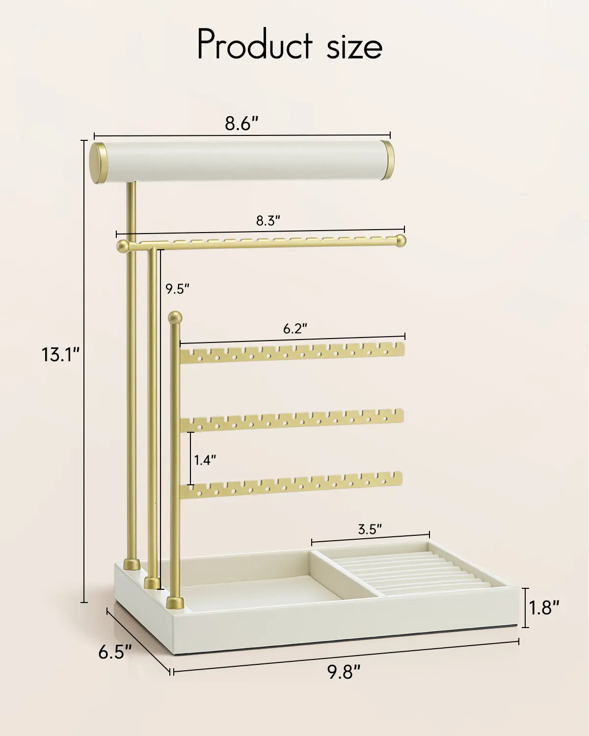 VLANDO Classic Eco-Friendly Women's Adjustable Metal Frame Jewelry Organizer - Home Accessory Holder with Tray, Ring Slots in Tray, Compartments for Necklace, Earring, Bracelet Display summerwins