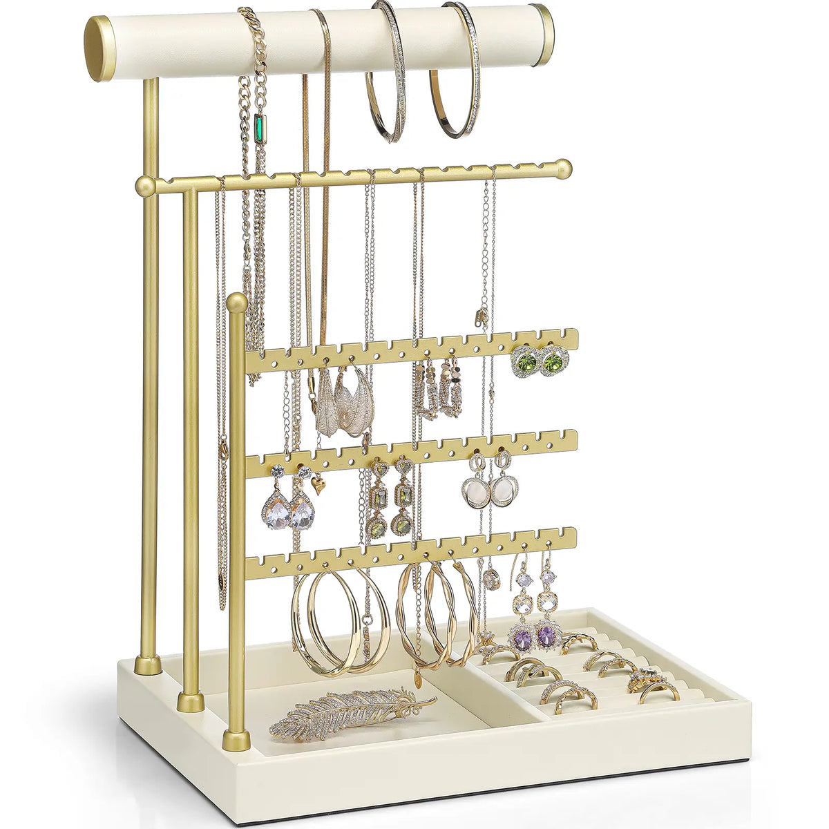 VLANDO Classic Eco-Friendly Women's Adjustable Metal Frame Jewelry Organizer - Home Accessory Holder with Tray, Ring Slots in Tray, Compartments for Necklace, Earring, Bracelet Display summerwins