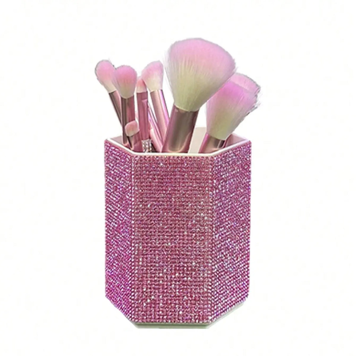 Hexagonal Crystal Makeup Brush Holder, Large Capacity, Decorative Shiny Surface, Multifunctional Cosmetic Storage Rack, Makeup Organizer Box for Bedroom Vanity Desk, Cosmetic Organiser, Cosmetic Organizers