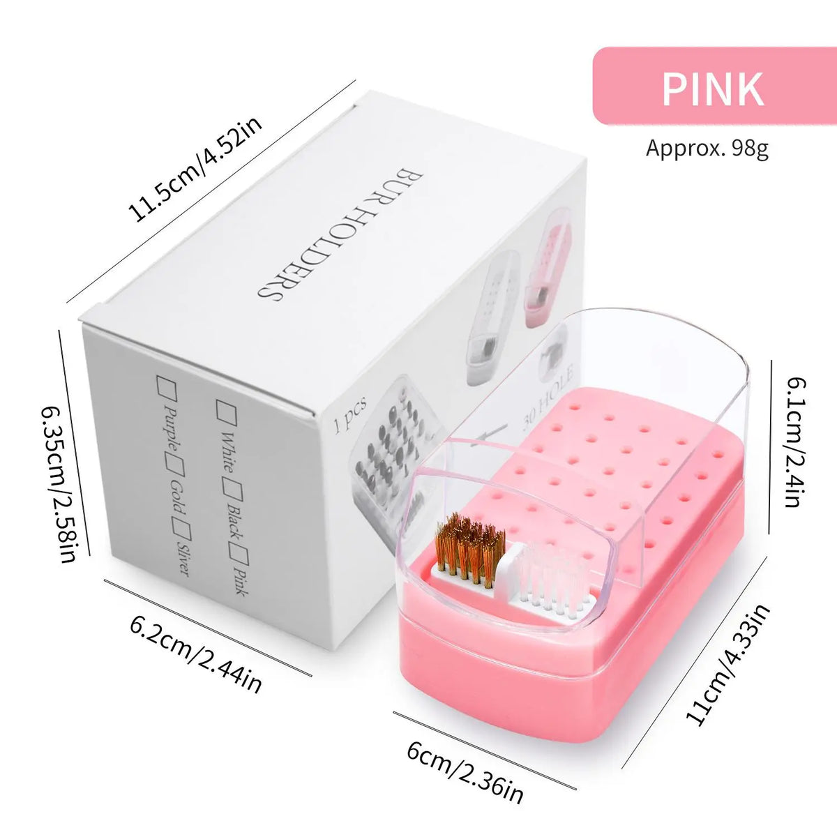Nail Drill Bit Storage Box with Cleaning Brush, 1 Count 30 Holes Nail Drill Bits Organizer, Dustproof Nail Drill Bit Display Box