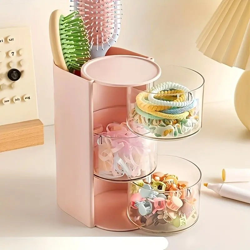 Three-Layer Rotating Makeup Organizer, Transparent Compartment Design, Space-Saving Storage for Brushes and Accessories, Perfect Gift for Women