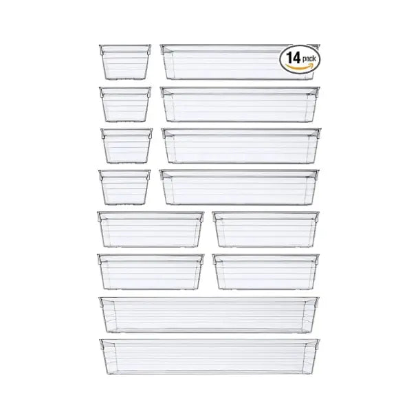 Clear Plastic Drawer Organizer Tray for Makeup, Kitchen Utensils, Jewelries and Gadgets