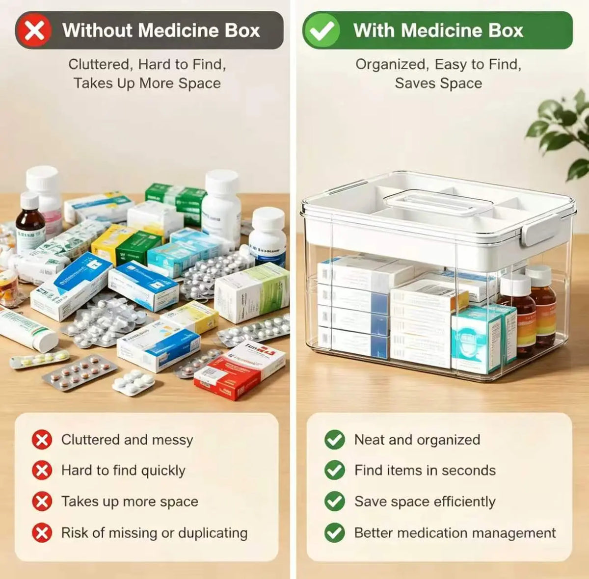 Clear Large Capacity Plastic Medicine Storage Box,Thickened Empty First Aid Case with Detachable Divider Tray,Sealed Lid Portable Organizer,Multipurpose Back to School Dorm Essentials Container for Home Office Student Campus Medical Sundry Arrangement, St