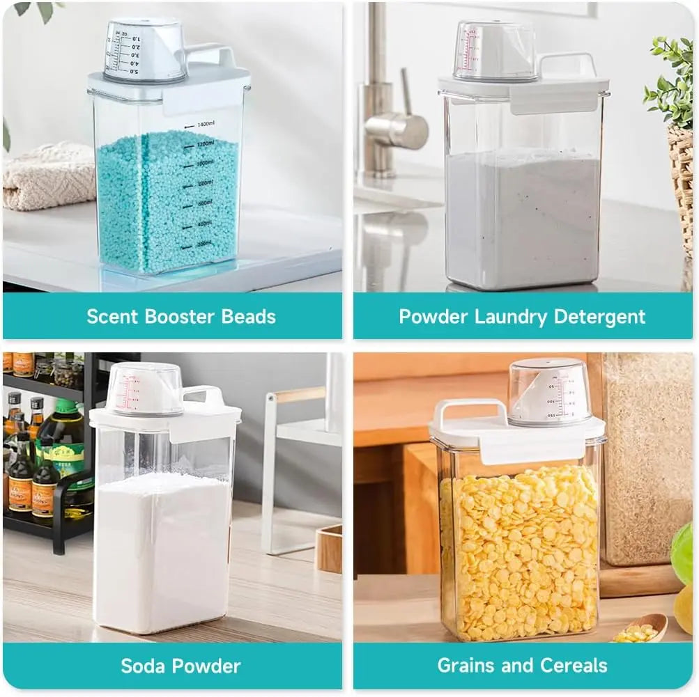 Scent Booster Beads Storage Canister - 61 oz (1400ml) Transparent Plastic Rectangle French Country Dustproof Flip-Top Closure Organiser, 5.1x3.1x9.4in Storage Organizer for Laundry Room, Balcony, Holds Beads, Powder, Soda, Laundry Detergent