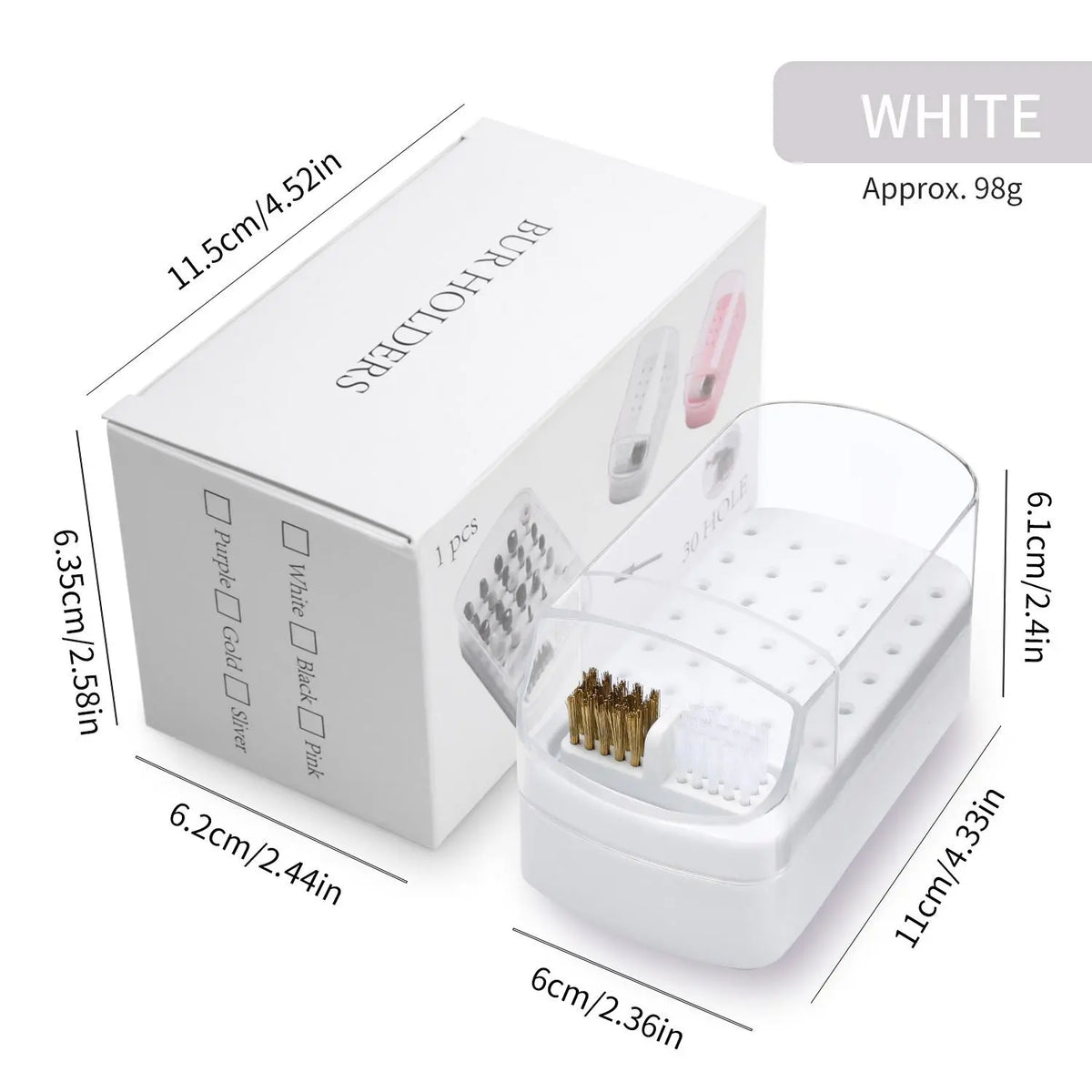 Nail Drill Bit Storage Box with Cleaning Brush, 1 Count 30 Holes Nail Drill Bits Organizer, Dustproof Nail Drill Bit Display Box