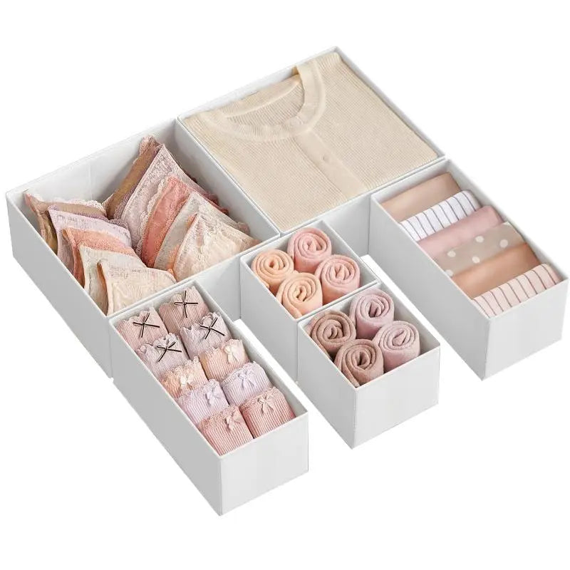 6 Counts set Drawer Storage Boxes, Foldable Fabric Organizer for Socks, Bras, Tie, Scarf, Vanity Drawer Organizers