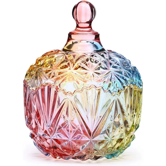 Colorful Diamond Cut Round Glass Jar with Lid - 260mL/9oz, 5.12x4.06in (Approx.5.12in Height) Home Organizer Canister for Kitchen Coffee, Candy, Wedding Decor - Sohochic