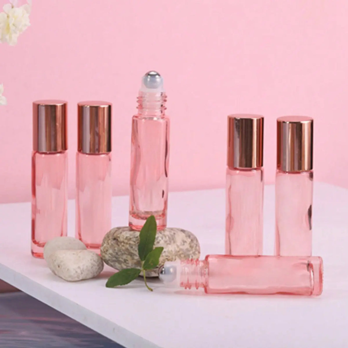 Rose Gold Glass Roller Ball Bottle, Essential Oil Bottle, Perfume Roller Ball Bottle, Travel Size, Reusable, Refillable Design, Stainless Steel Refillable, Stainless Steel Roll-On Cap, Scented Oil Bottles, Oil Container