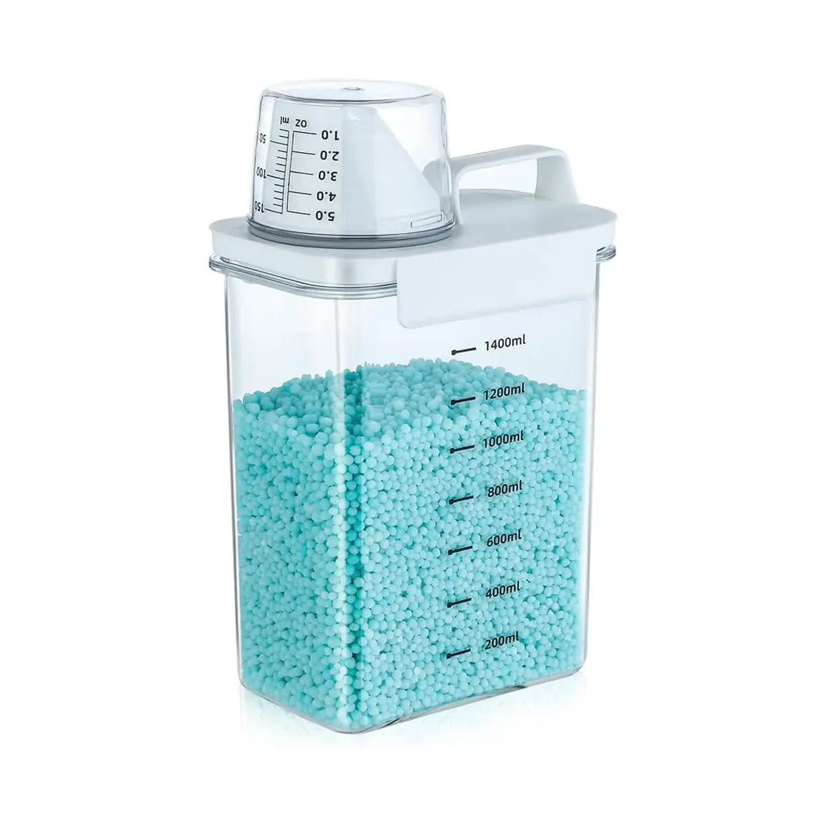 Scent Booster Beads Storage Canister - 61 oz (1400ml) Transparent Plastic Rectangle French Country Dustproof Flip-Top Closure Organiser, 5.1x3.1x9.4in Storage Organizer for Laundry Room, Balcony, Holds Beads, Powder, Soda, Laundry Detergent