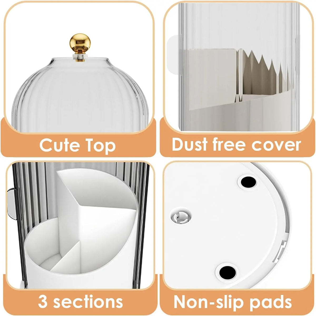 Luxury 360° Rotating Makeup Brush Holder with Transparent Door Lid - Modern Cosmetic Storage Box, Organizer Storage, Spin to Access Vanity Desktop Countertop Container for Students