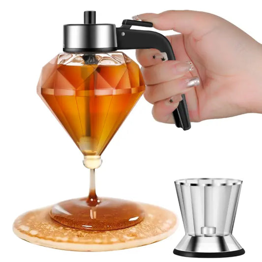 2026 Upgrade No-Drip 8oz Glass Honey Dispenser with Handle & Lid & Base, Modern Glass Spice Jar Drizzlers & Dressing Shakers, Mess-Free Kitchen Seasoning Utensil for Maple or Honey Use, Sohochic
